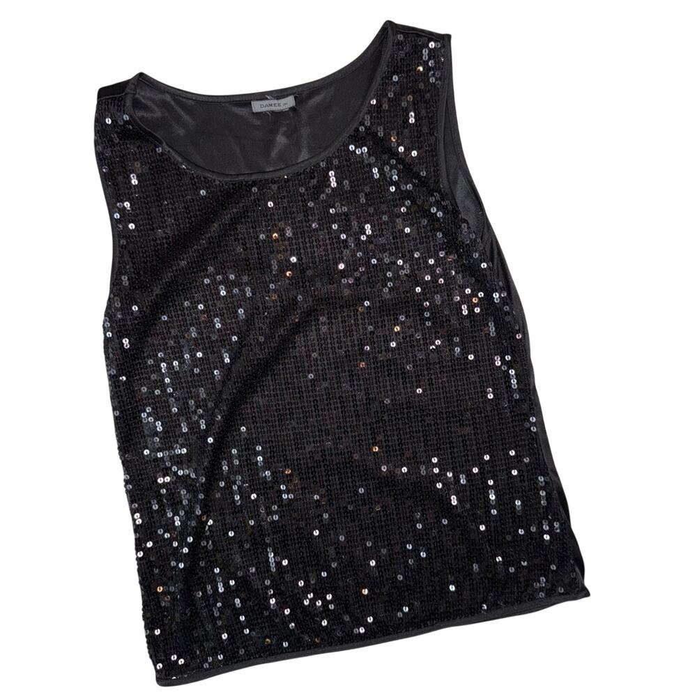 Damee, Inc. Women's Sleeveless Black Sequin Shell Top Blouse  Size Small